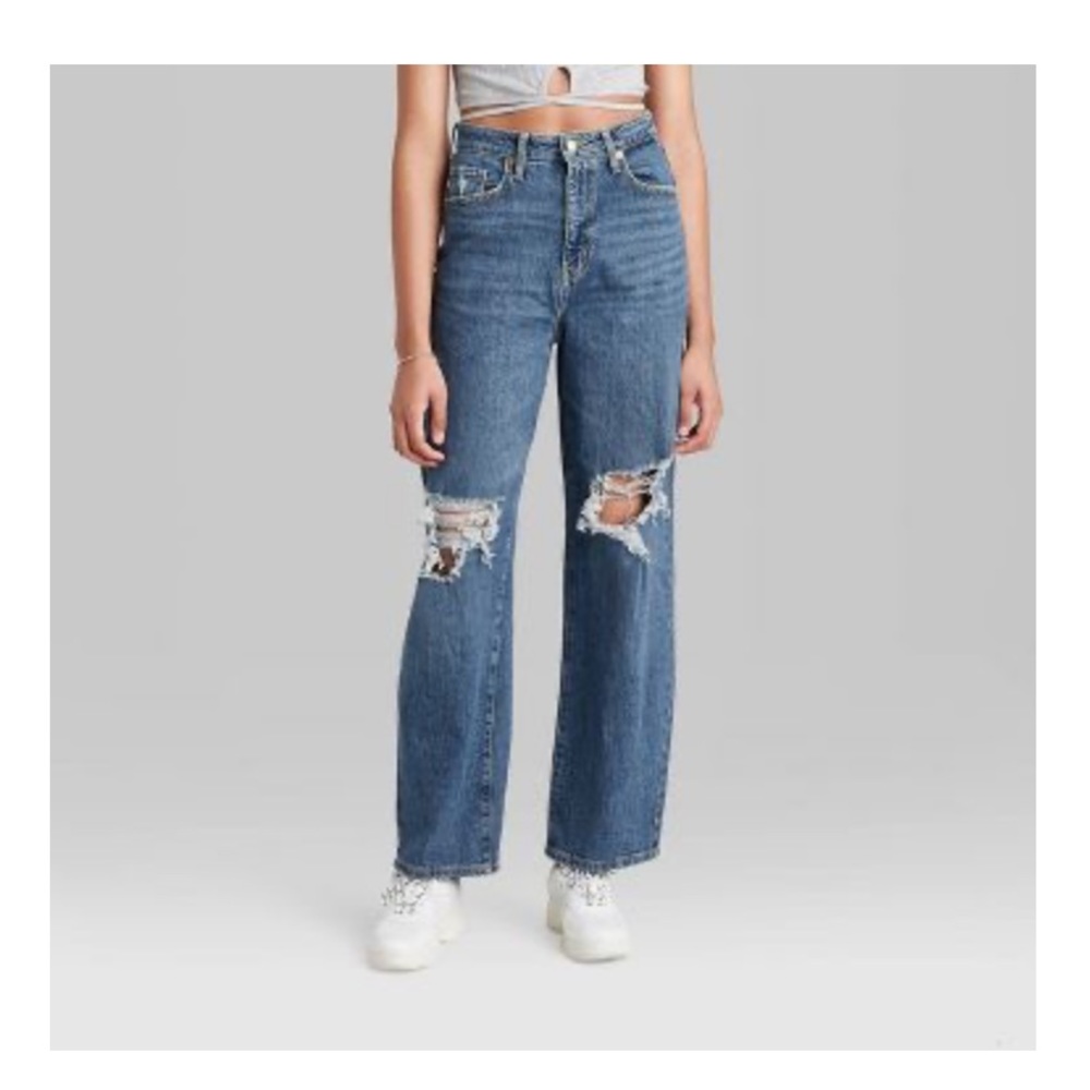 Women's Super-High Rise Distressed Baggy Jeans - Wild Fable™ Medium Blue